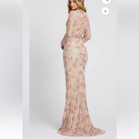 mac duggal floral embroidered illusion long sleeve trumpet gown - Picture 2 of 3